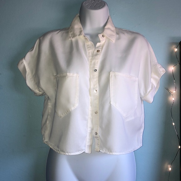 Zara Cropped White Short Sleeve Shirt - Picture 3 of 7